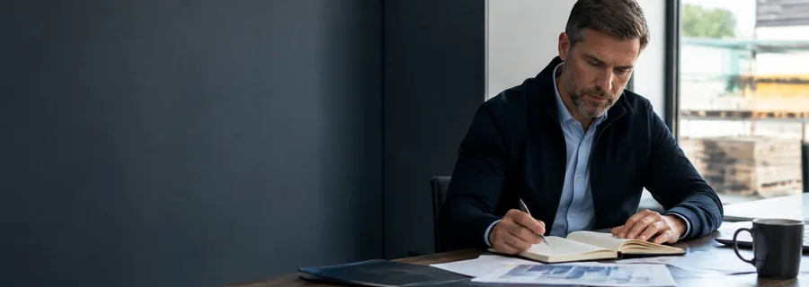A salesperson working through customer information
