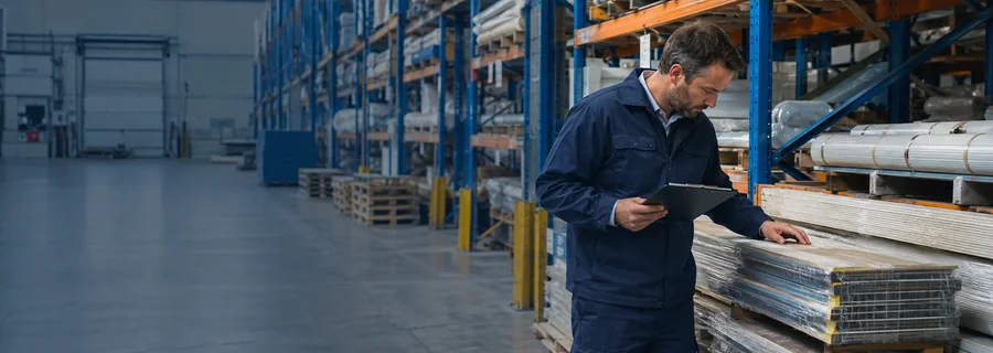 A manager checking stock in a working environment