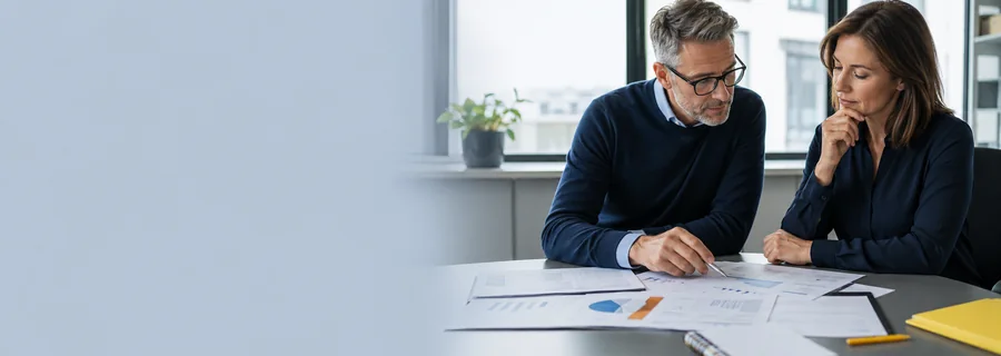 A commercial manager reviewing figures at a desk
