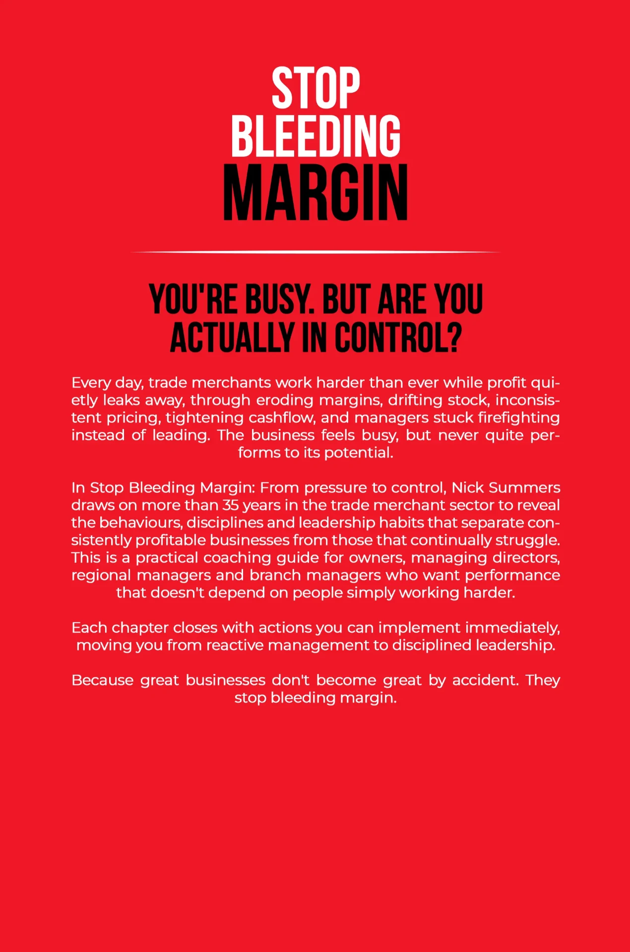 Back cover of Stop Bleeding Margin, showing the published description